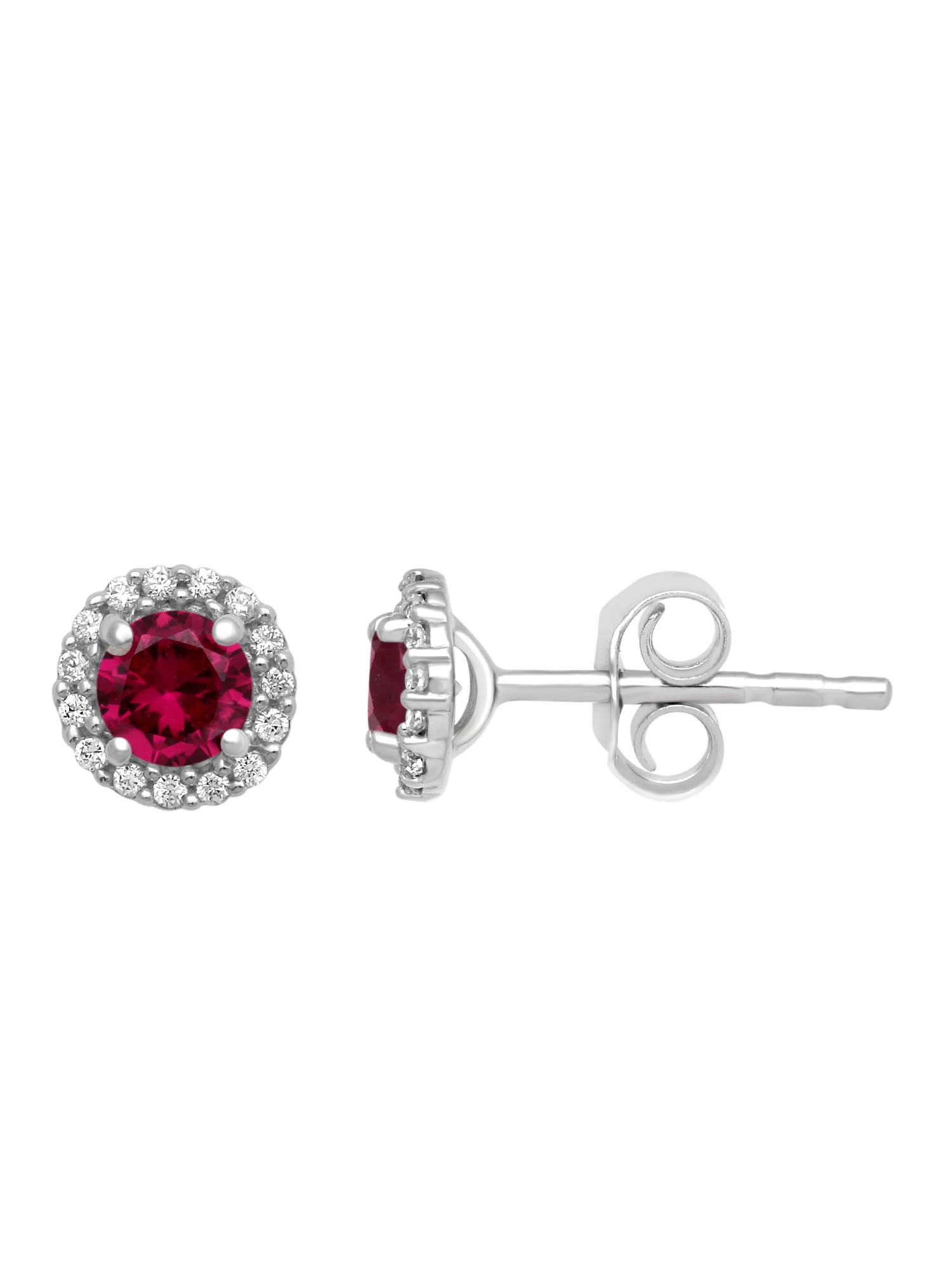 Created Ruby and White CZ Sterling Silver Cushion-Framed Earrings ...