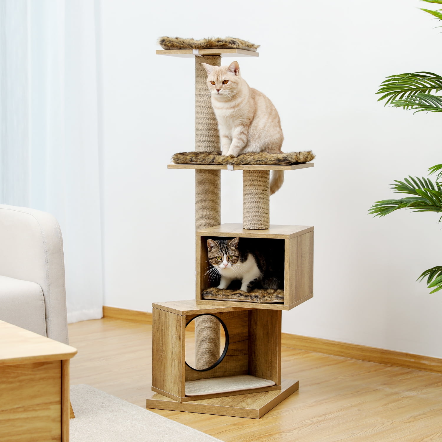 Pefilos 48" Wood Cat Tower for Adult Cats Multi-Level Cat Tree for Indoor Cats Sisal Scratching Post Cat Condo for Multiple Cats Kitten Activity Centre Furniture with Removable Mats, Beige Pefilos 48" Wood Cat Tower for Adult Cats Multi-Level Cat Tree for Indoor Cats Sisal Scratching Post Cat Condo for Multiple Cats Kitten Activity Centre Furniture with Removable Mats, Beige