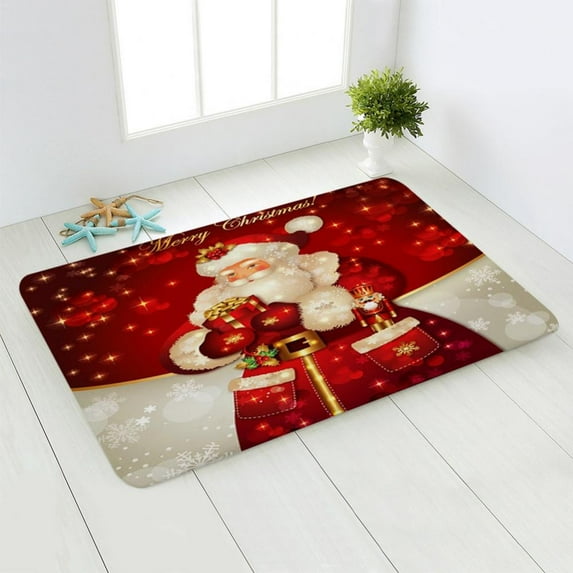 Front Door Entry Mat Welcome Mat,Decorative Doormat Xmas Welcome Christmas Mat Non Slip and Washable Winter Doormat Rubber Back Santa Snowflakes Door Mat for Indoor Outdoor,15.8"*23.6" Santa