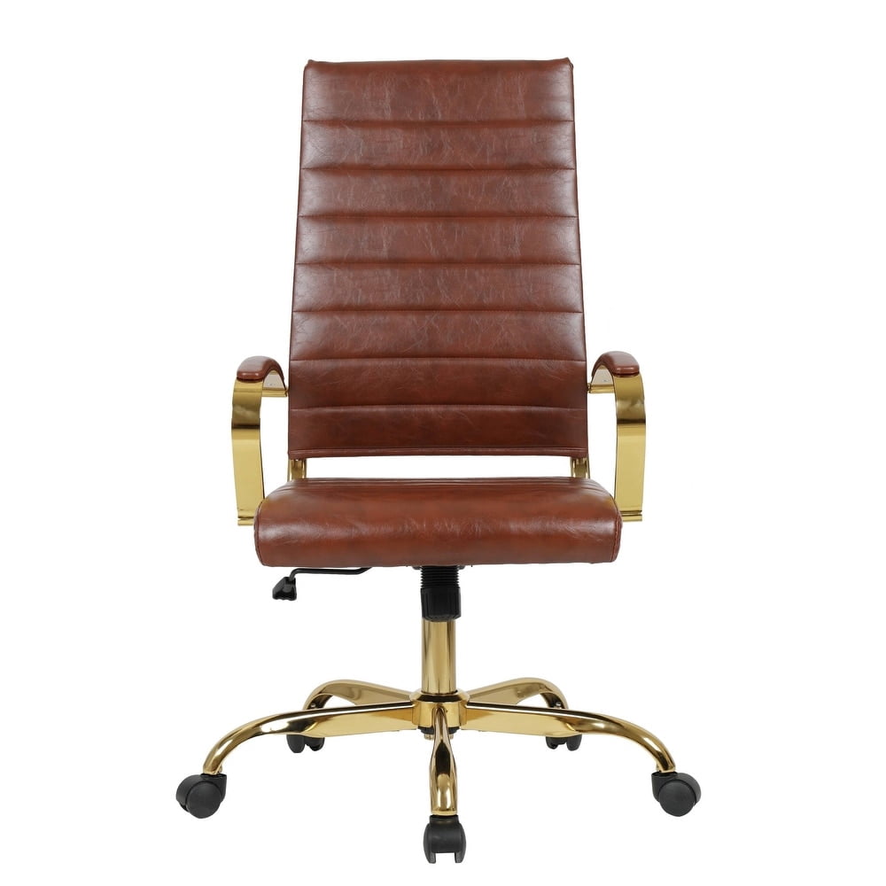 Benmar High-Back Dark Brown Leather Office Desk Chair Ergonomic Executive Chair with Adjustable Swivel, Gold Frame with Cushion Support & Silent Wheels for Home Office Workstations
