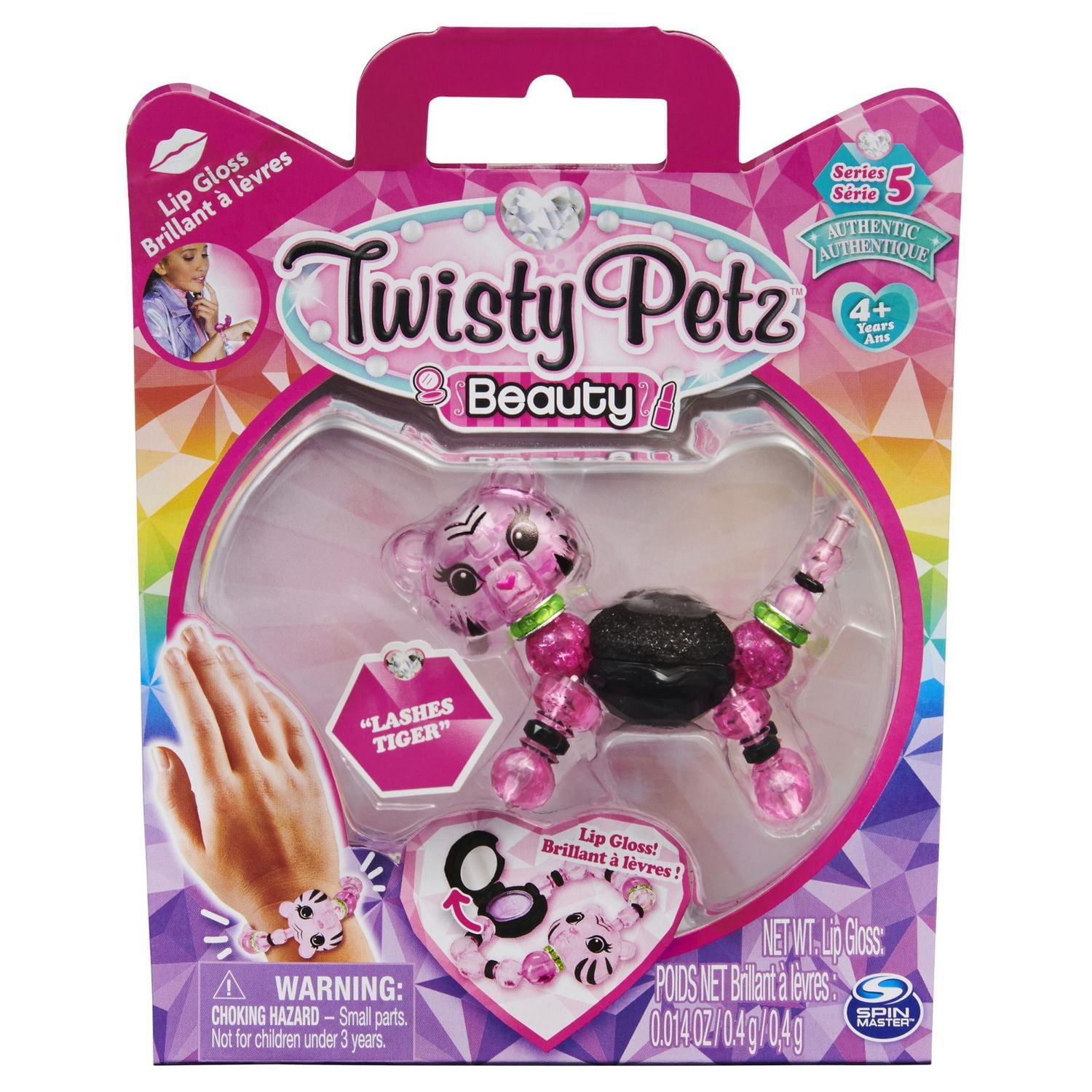 Twisty Petz Beauty, Series 5, Lashes Tiger Collectible Bracelet with Lip Gloss, for Kids Aged 4 and up