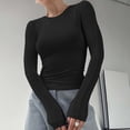 thumbnail image 4 of Gibobby Playera Termica Para Mujer Camiseta de manga larga para mujer, cuello redondo, ajustada, sexy, básica（Negro， L), 4 of 5