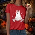 thumbnail image 6 of felwors Halloween women's shirt 2025 cute ghost cotton shirt autumn pumpkin T-shirt round neck pattern T-shirt casual short sleeved top Red, L, 6 of 8
