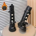 thumbnail image 6 of DHFJKG Girls Knee High Boots Fuzzy Lining Insulated Lace Up Side Zipper Boots Little Big Kids Cozy Shoes, 6 of 9