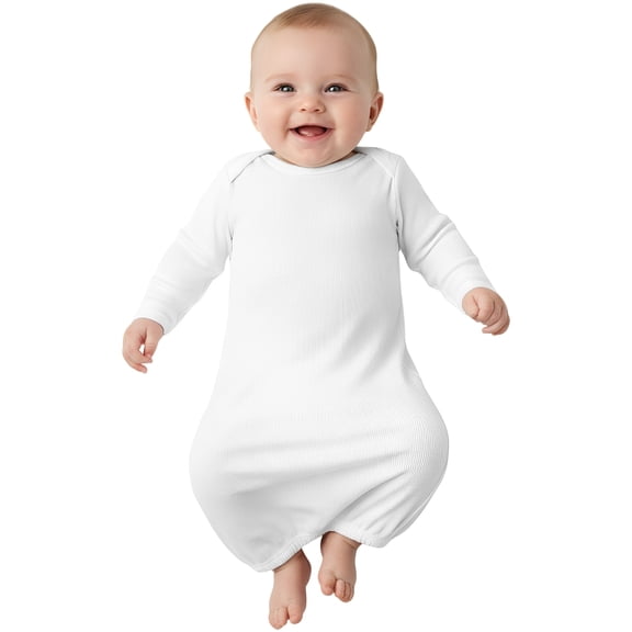 COUVER Long Sleeve Ribbed Cotton Sleeper Layette White (Infant)