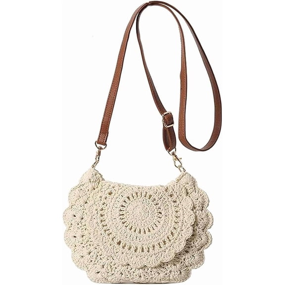 CAILDANL Crossbody Cotton Woven Purse Beach Bag Summer Straw Clutch Purse for Women Small Hobo Bag