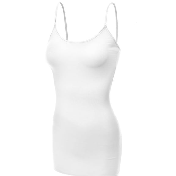 Essential Basic Women's Basic Casual Long Camisole Adjustable Strap Cami Layering Top Plus Size, 1xl, White