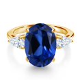 thumbnail image 3 of Gem Stone King 18K Yellow Gold Plated Silver 3-Stone Engagement Ring Simulated Sapphire Moissanite (6.80 Cttw), 3 of 6