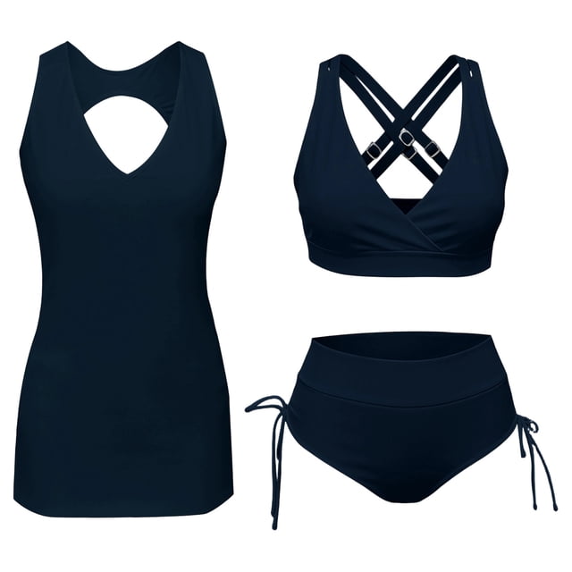 DGMIOCS Ensemble Tankini Bikini Triangle pour Femmes Bleu Marine TP