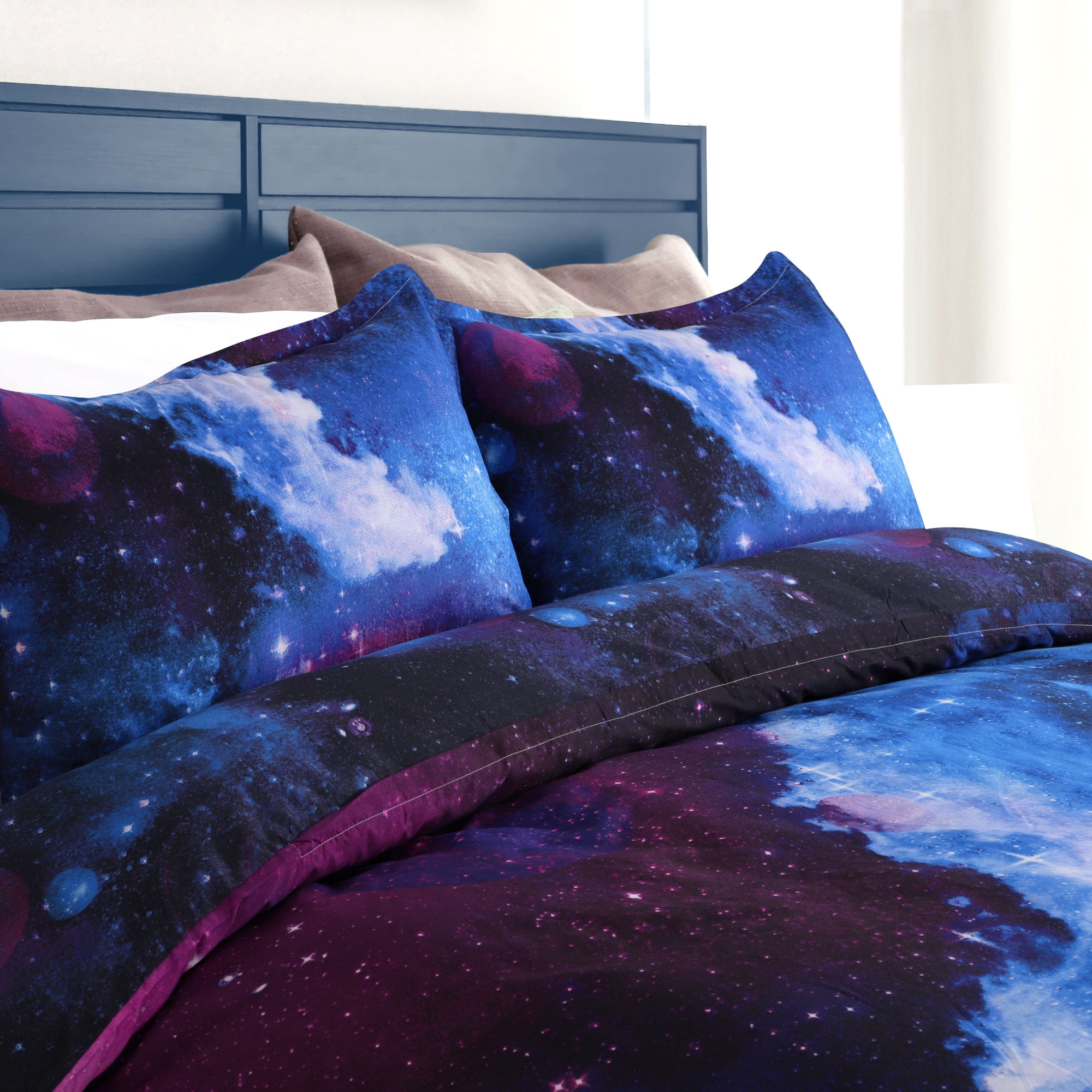 PiccoCasa 4pcs Galaxy Duvet Cover Set with Flat Sheet & Pillowcase, Blue Sky, Twin