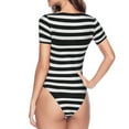 thumbnail image 4 of Balery Women'Sblack And White Stripes Crew Neck Round Neck Short Sleeves Slim Fit Casual Basic Extender Bodysuit Daily Jumpsuit T Shirts-Small, 4 of 9
