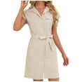 thumbnail image 2 of Caywon Women's Casual Fashion Solid Color Button Front Tie-Waist Lapel Short Sleeve Nightgown Classic Stylish Sleep Dress for Home Daily Use, 2 of 5