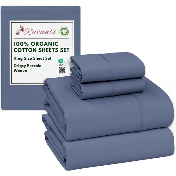 RUVANTI 100% Organic Cotton Sheets - King Size Sheet Set - 4 Piece Percale Weave Bedding, Crisp, Cooling & Breathable, Soft & Durable, 16" Deep Pocket, Hotel Quality Sábanas - Wild Wind