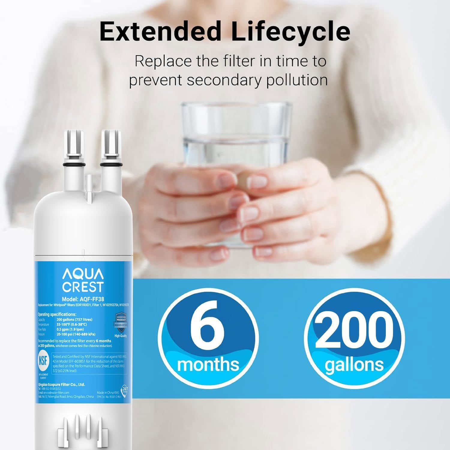 AQUA CREST Refrigerator Water Filter, 3 Filters