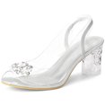thumbnail image 1 of BLISSFUL STEP Women's Clear Slingback Rhinestone Peep Toe Block Heels Sandals, 1 of 6