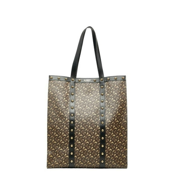 Pre-Owned Burberry TB Monogram Studded Tote Bag in Brown and Black PVC Leather for Women