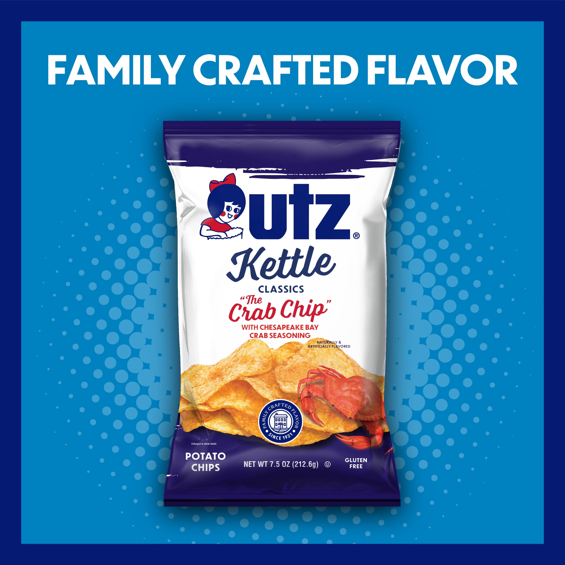Utz Kettle Classics The Crab Chip Potato Chips, Gluten-Free, 7.5 oz Bag
