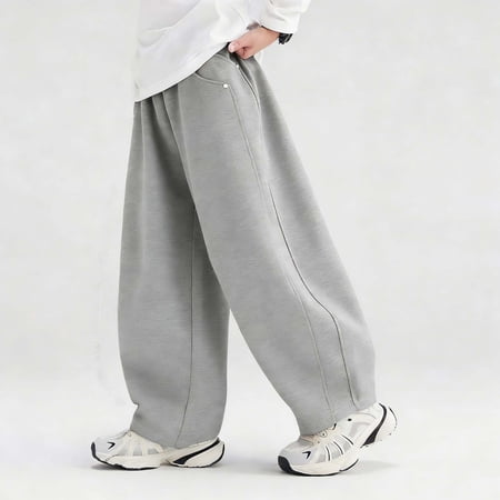 Makaor 4-15T Boys Wide Leg Pants with Pockets Mid Waist Long Pants Elastic Waist Solid Baggy Vacation Outfits Gray 10-11T
