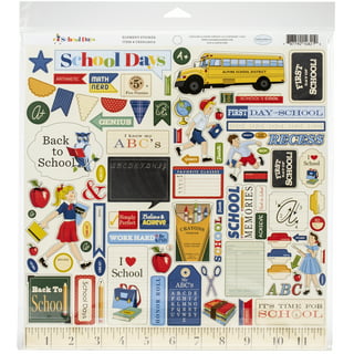 Carta Bella Paper Company School Days 6x13 Phrases chipboard, navy, red,  yellow, green
