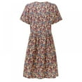 thumbnail image 4 of Femmes Mini Robe - Mignon Boho Manches Courtes V Robe Florale Robe de Plage Décontractée Robe de Balançoire, 4 of 9