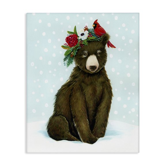 Stupell Industries Traditional Bear Seasonal Holly Snow Scene Canvas Art, 24 x 30, by Laura Marr