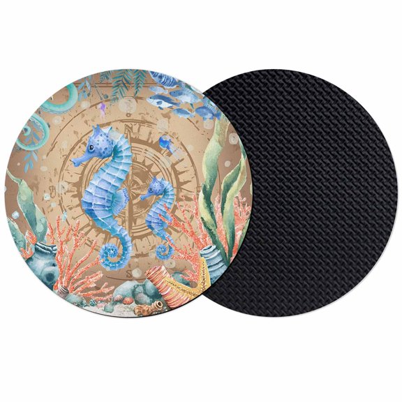 Seahorse Coastal Coasters Set of 2, Absorbent Coasters for Drinks, Summer Nautical Starfish Coral Brown Anchor Coaster for Desk Coffee Table Protection, Home Decor House Warming Gifts 4"