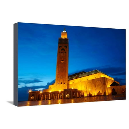 Hassan II Mosque in Casablanca, Morocco Africa Stretched Canvas Print Wall Art By