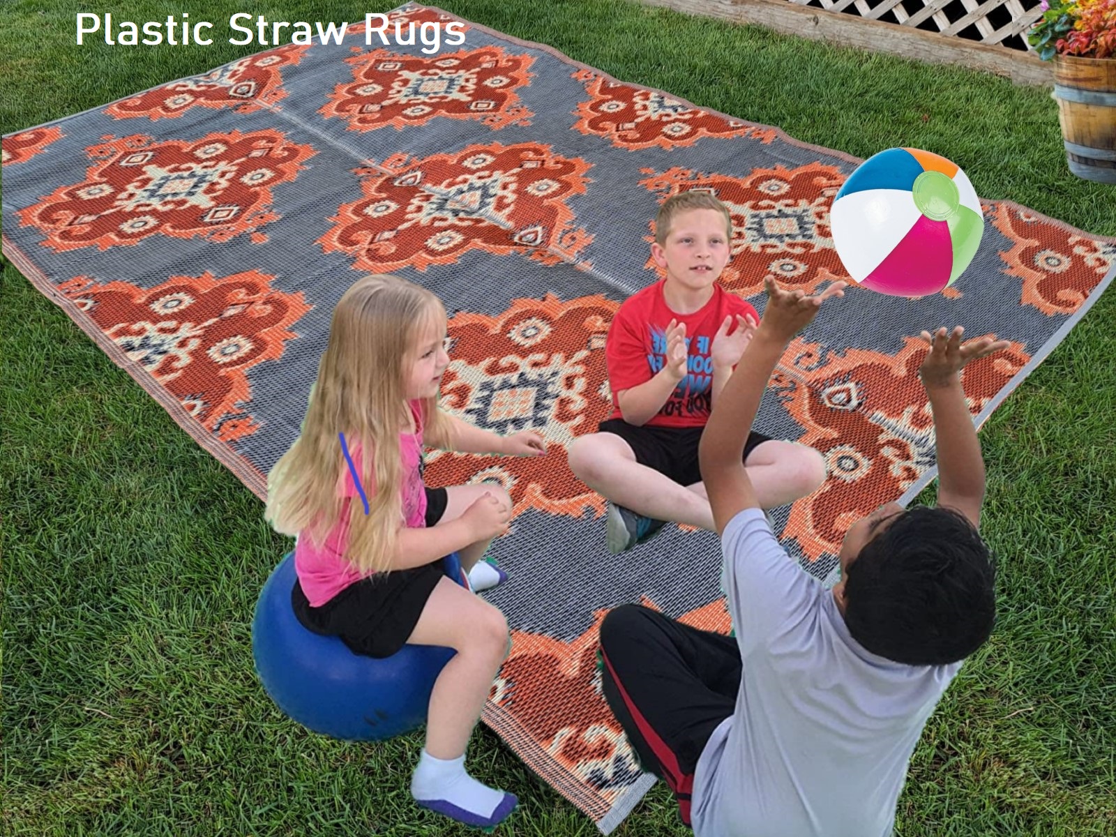BalajeesUSA Outdoor Plastic Straw Patio Rugs 6x9 ft Orange, Yellow, Grey, Black Reversible Mats Waterproof