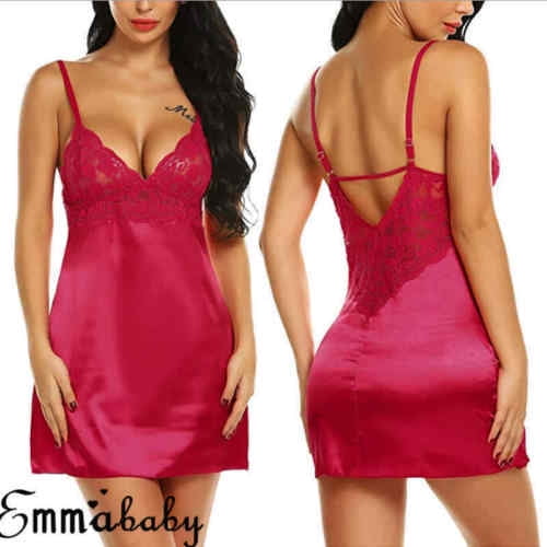 La Lingerie - Sexy Night Wear - Lace-Trim Slip - Red-Multi - La