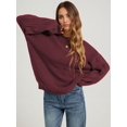 thumbnail image 4 of Women 2-Way Wear Crew Neck Hollow Cable Knit Oversized Long Sleeve Off Shoulder Pullover Sweater Chestnut Red M, 4 of 7