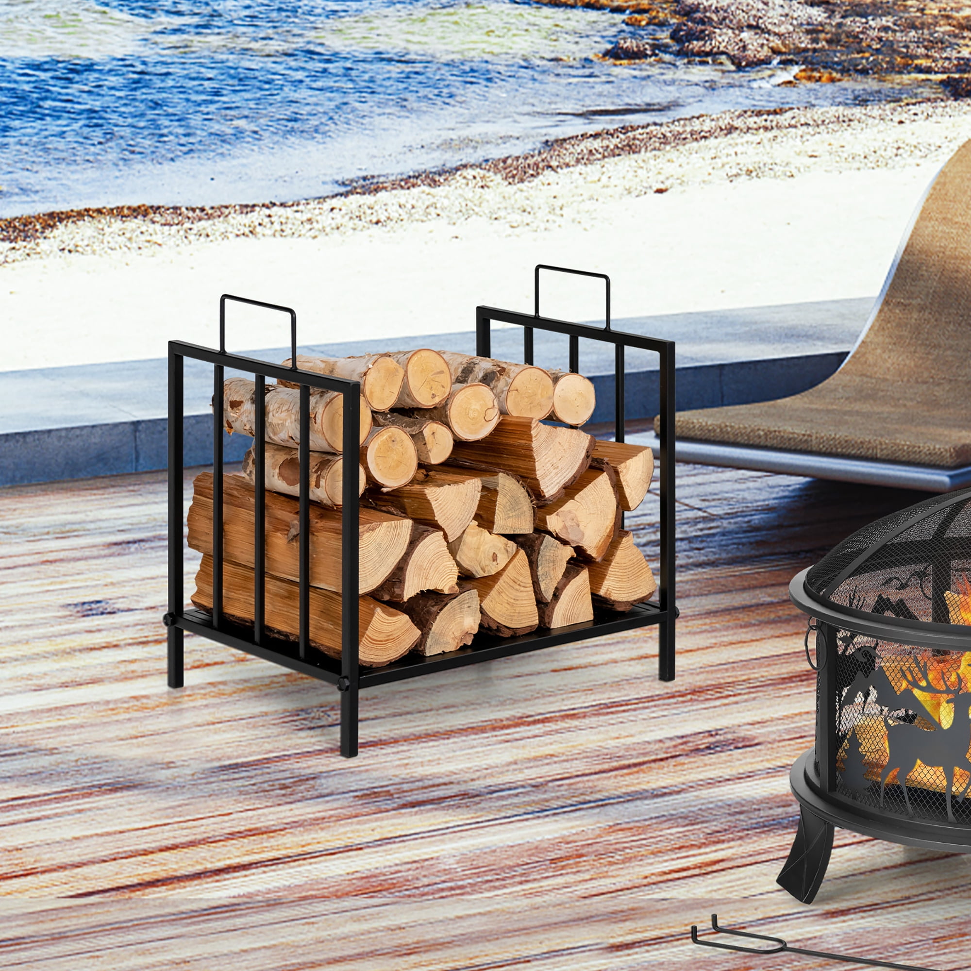 Costway 18 Firewood Rack Decorative Steel Firewood Storage Log Holder w Handle Walmart
