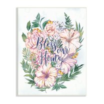 Stupell Industries Bless Our Home Classic Flower Blossom Bouquet Typography , 13 x 19, Design by Ziwei Li