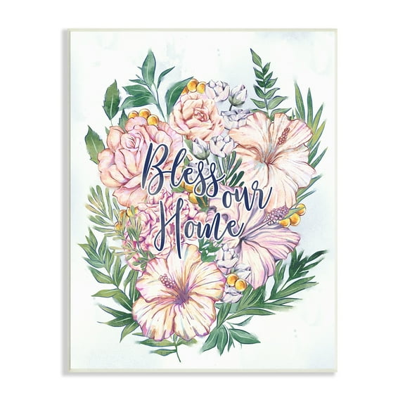 Stupell Industries Bless Our Home Classic Flower Blossom Bouquet Typography , 13 x 19, Design by Ziwei Li