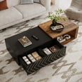 thumbnail image 3 of Tribesigns Extendable Coffee Table with 2 Storage Drawers, Dual-Tone Center Table with Sliding Tabletop, Multi-functional Hidden Storage Wooden Rectangle Cocktail Table for Living Room, Brown & Black, 3 of 5
