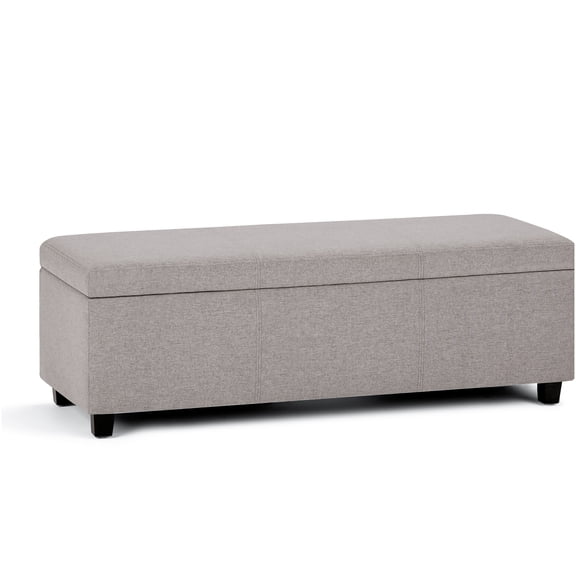 Cloud Grey Fabric Storage Ottoman Bench with Safety Hinge, Large Interior, and Modern Stitching Detail