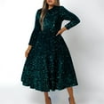 thumbnail image 2 of Women's Sparkly Sequins Dresses Long Sleeve Crew Neck Tunic High Waist Formal Dress Wedding Guest/ Cocktail Dress Green,XL, 2 of 6