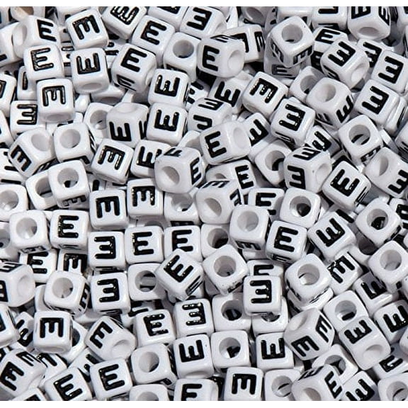 Jolly Store Crafts Letter "E" 7mm Cube Shape Alphabet Beads