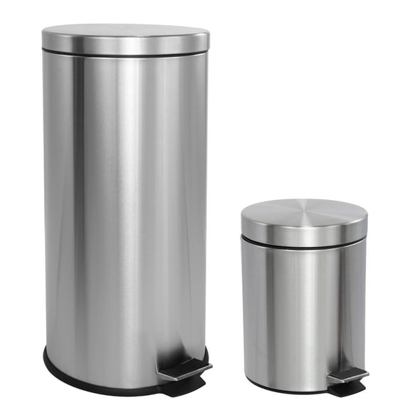 happimess Oscar 8-Gallon Step-Open Trash Can with FREE Mini Trash Can, Platinum Silver, HPM1000A