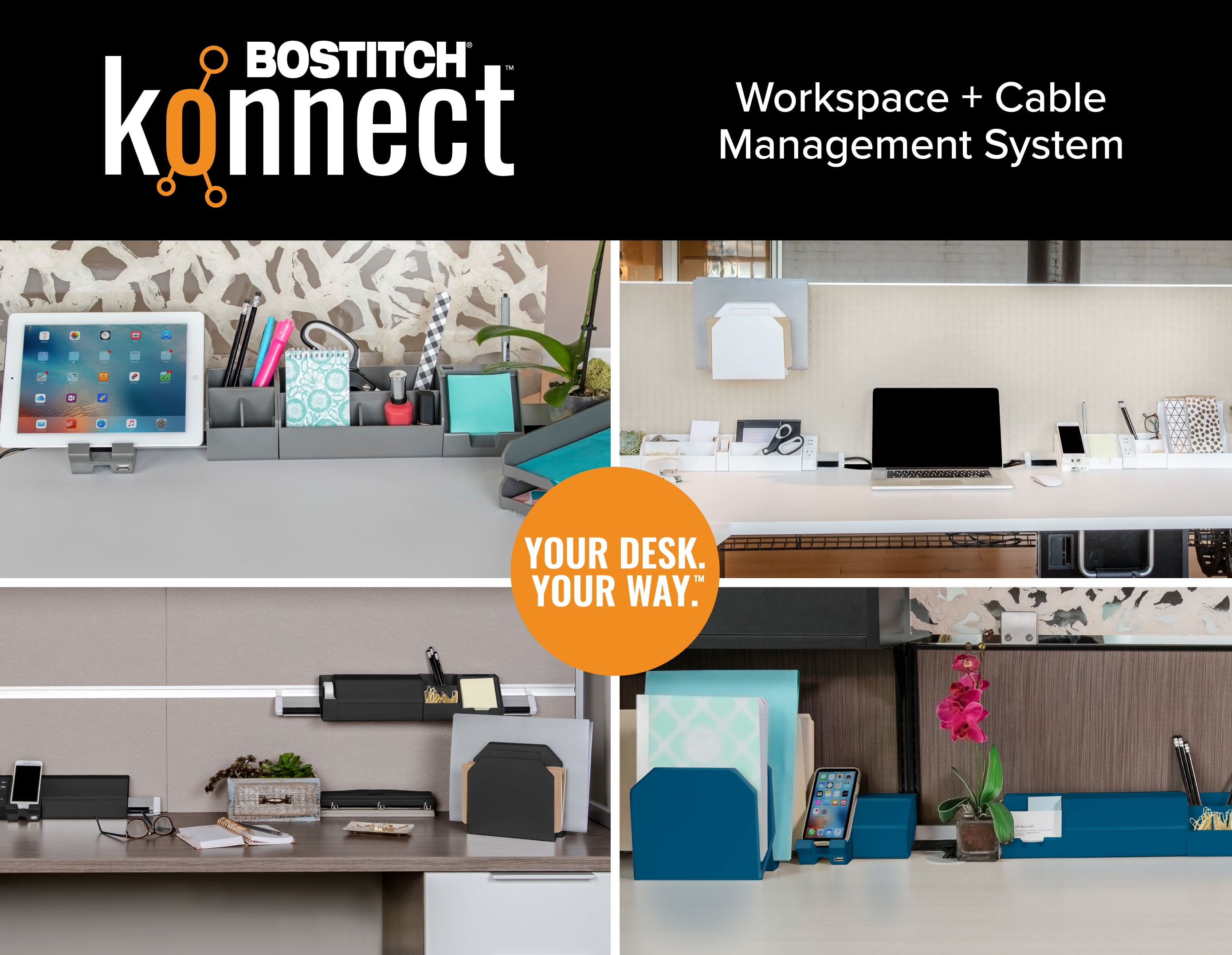 Bostitch Konnect™ USB Charging Phone Stand, Vertical or Horizontal Docking, Black (KT-PHONE-BLK)