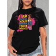 thumbnail image 1 of A Stylish Short-Sleeve T-Shirt with a Playful Girl Drinking a Beverage And Letter Prints, Designed for Casual Wear for Black Women., 1 of 7