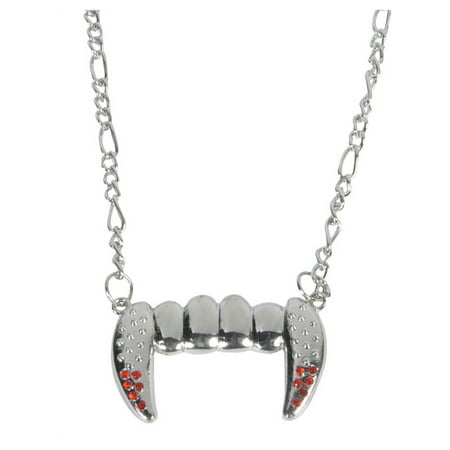 Silver Bling Vampire Fangs Costume Accessory Necklace