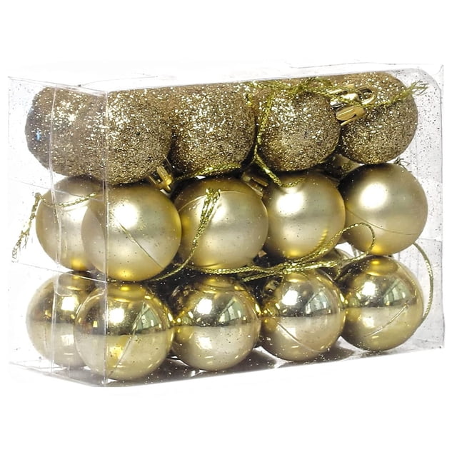 Bolas navideñas de plástico - Caja cuadrada dorada con bolas de 3 cm