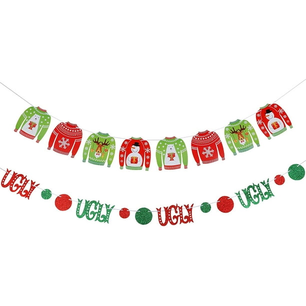 Tacky Christmas Sweater Garland Glittery Ugly Christmas Circle Dots Garland Ugly Christmas Sweater Party Decorations Christmas Party Decorations
