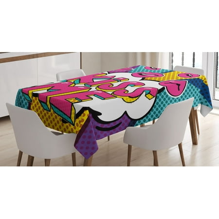 

Kiss Tablecloth Kiss Me Word Bubble in Pop Art Style Retro Colorful Dotted Backdrop with Pink Lips Rectangular Table Cover for Dining Room Kitchen 60 X 90 Inches Multicolor by Ambesonne