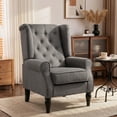 thumbnail image 2 of HOMCOM Button-Tufted Accent Chair with Wing Back Rounded Arms Charcoal Grey, 2 of 10