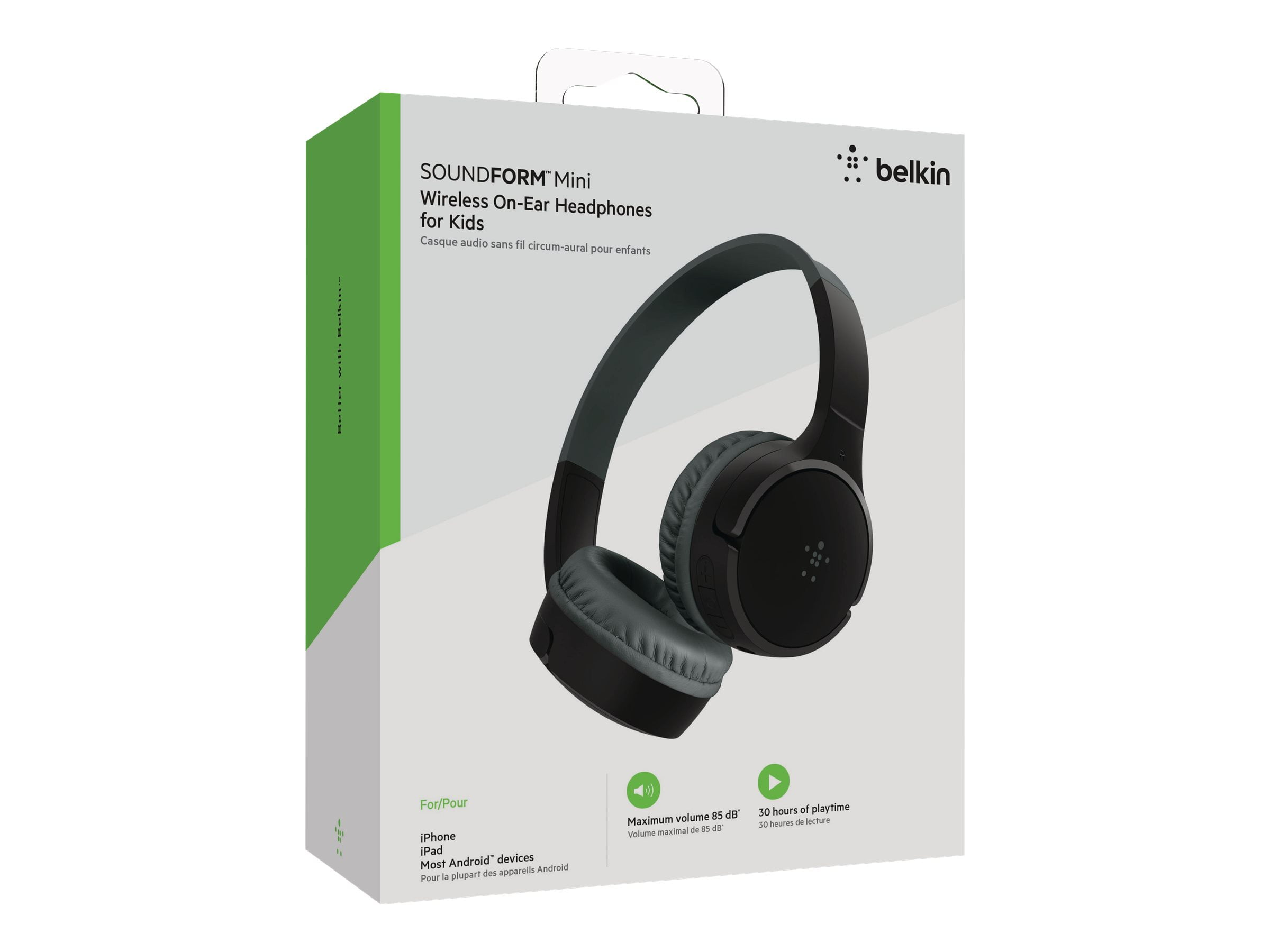 Belkin SoundForm Mini Kids Wired Headphones – Built-in Mic, 85dB Safe Volume, Fun Stickers, Ideal for Online Learning, Works with iPhone 15, iPad, Galaxy, Nintendo Switch 2 & more – Black
