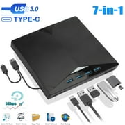 7-in-1 External CD DVD Drive for Laptop, EEEkit USB 3.0 USB C Portable CD/DVD ROM +/-RW DVD Player with TF/SD Card Slots, Optical Disk Drive Reader Writer Burner Fit for Laptop Mac PC Windows Linux