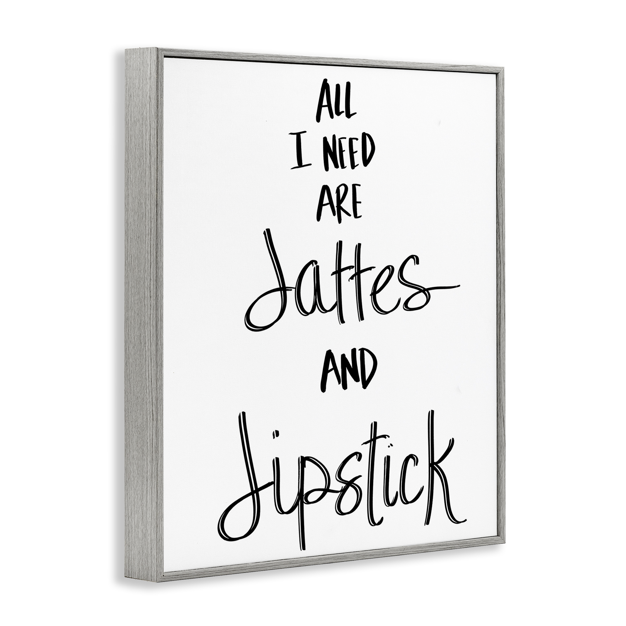 Stupell Industries Need Lattes & Lipstick Beauty & Fashion Painting Gray Framed Art Print Wall Art, 11 x 14