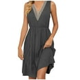 thumbnail image 1 of Hyknon Dresses for Women Mode Robe à Manches Courtes Col en V Couleur Unie Poches Décontractée Douce Fluide Ample, 1 of 5