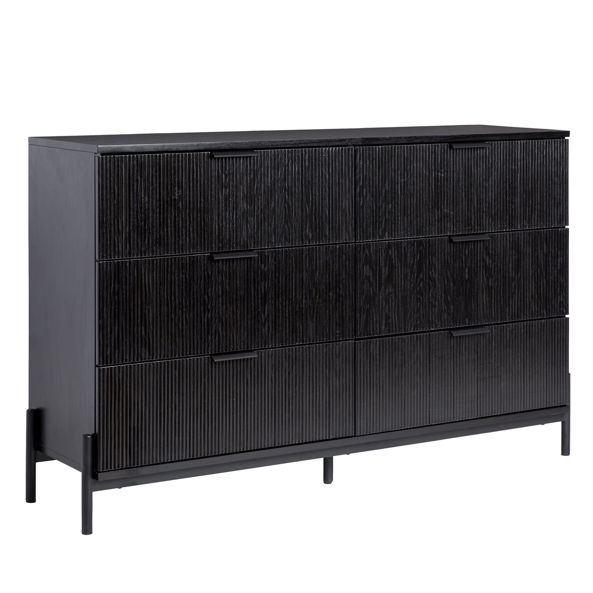 Walker Edison Mid-Century 6-Drawer Dresser with Reeded Drawer Fronts, Black
